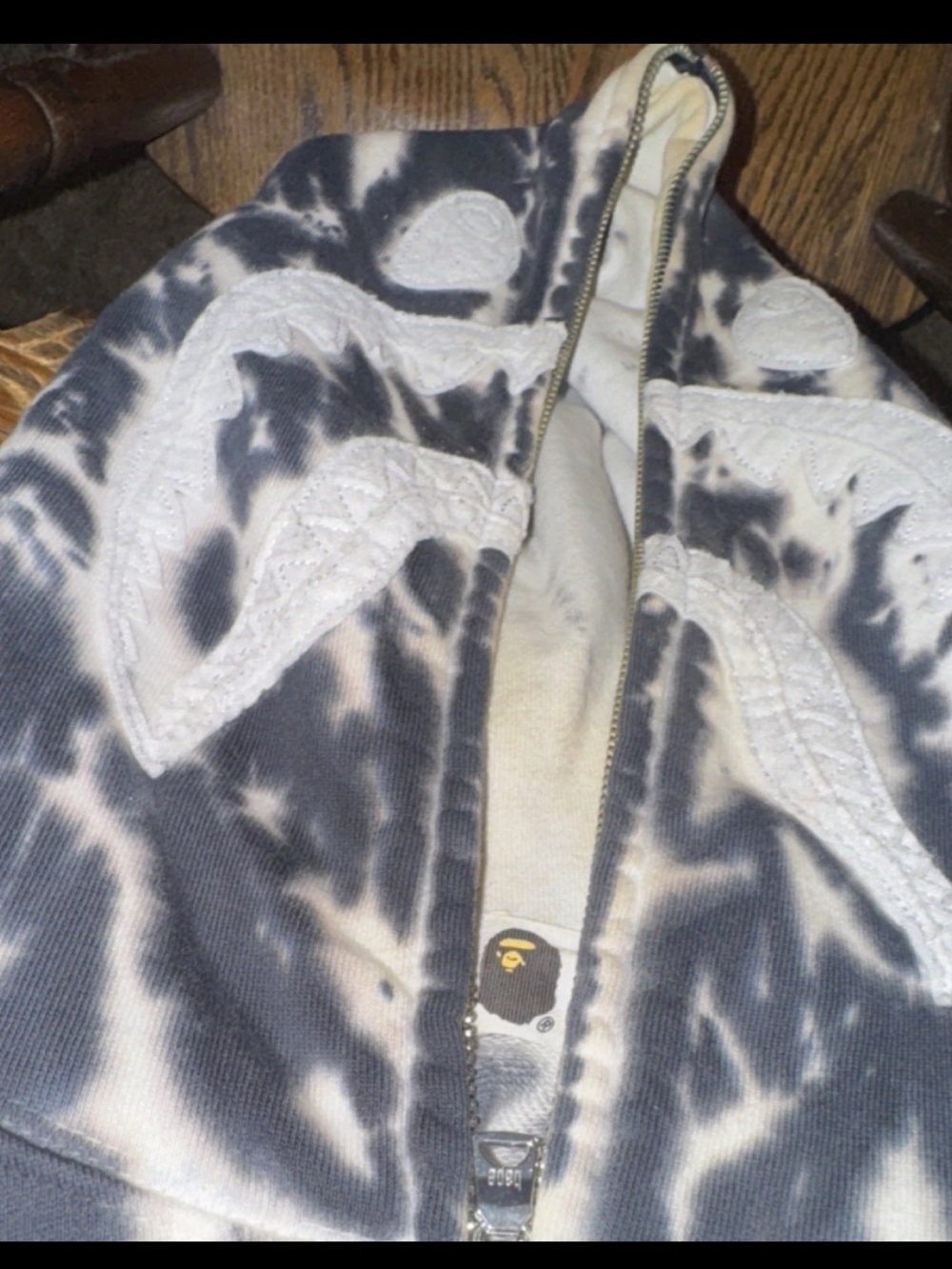 Bape Black & White Tie-Dye Shark Zip Hoodie Jacketb